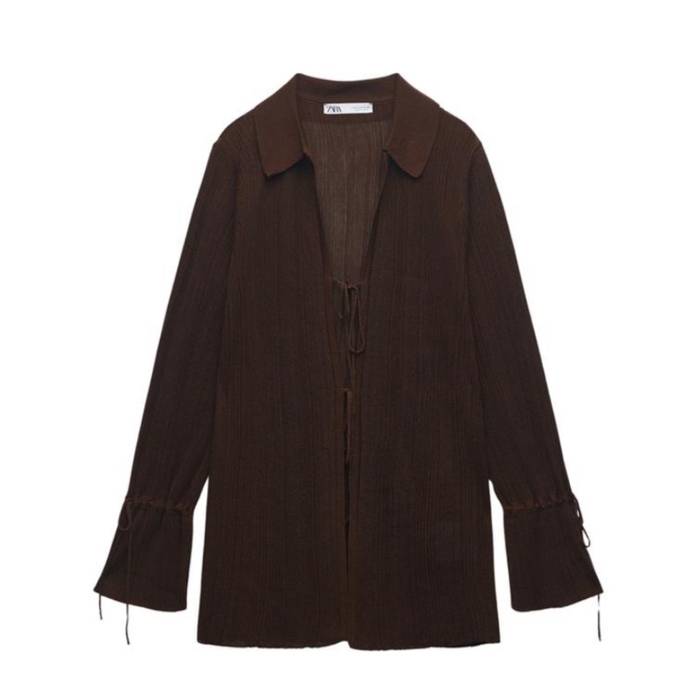 Zara chocolate brown tie front knit top